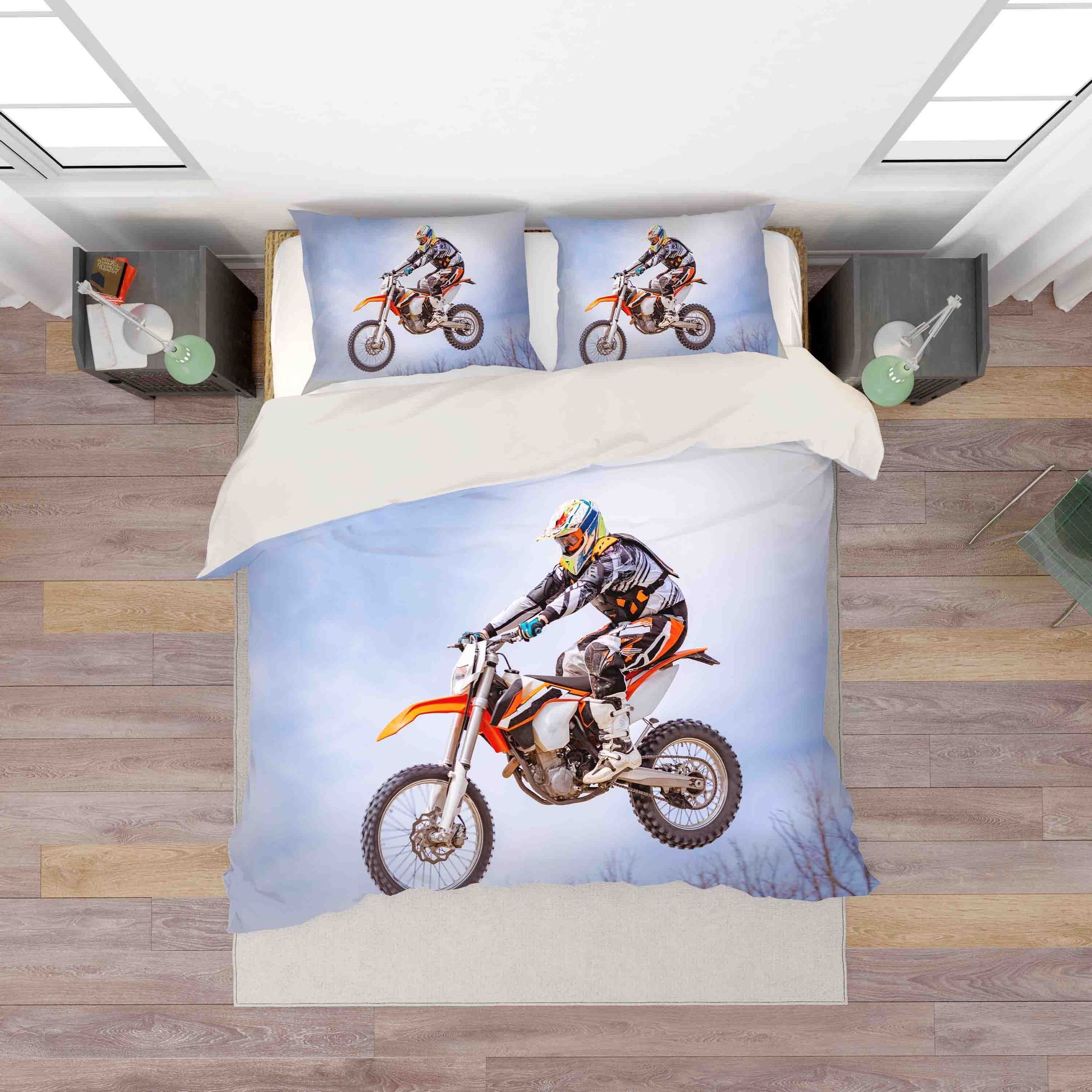 3d dirt bike stunt blue sky bedding set bedroom decor 1719
