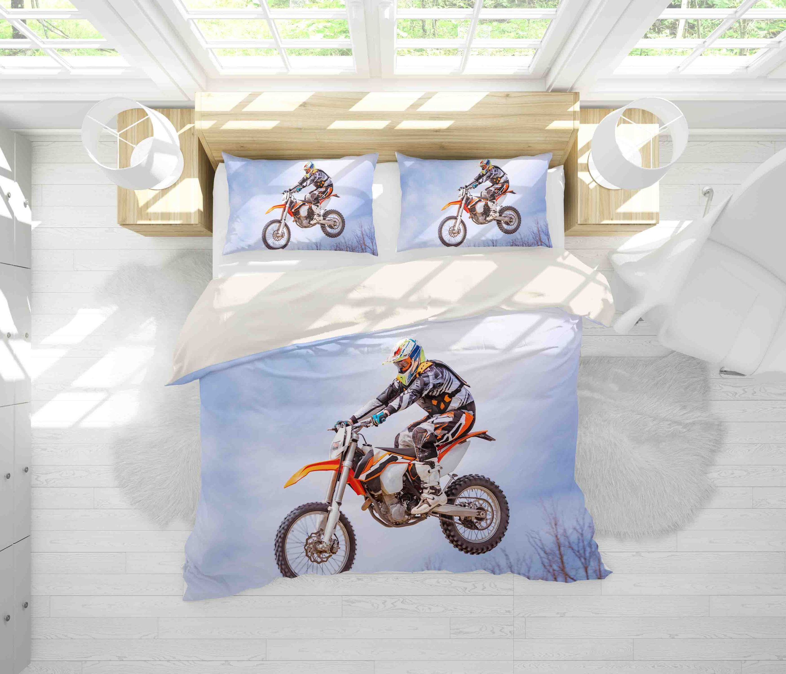 3d dirt bike stunt blue sky bedding set bedroom decor 6399