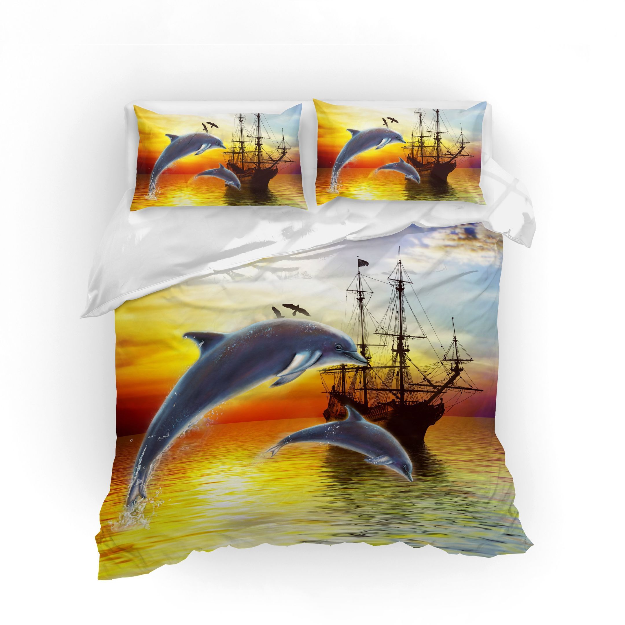 3d dolphin jumping on water sunrise bedding set bedroom decor 3377