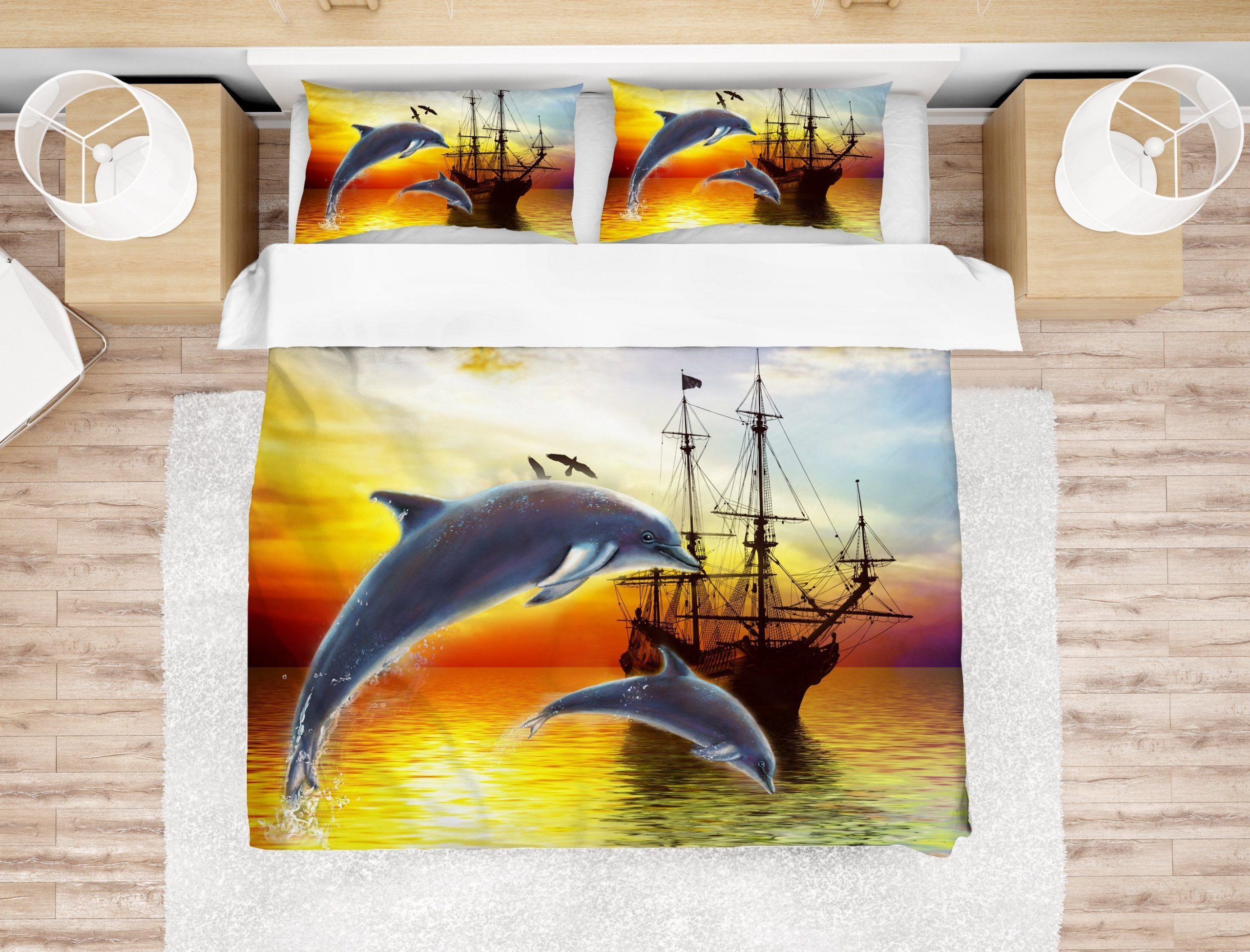3d dolphin jumping on water sunrise bedding set bedroom decor 3940 scaled