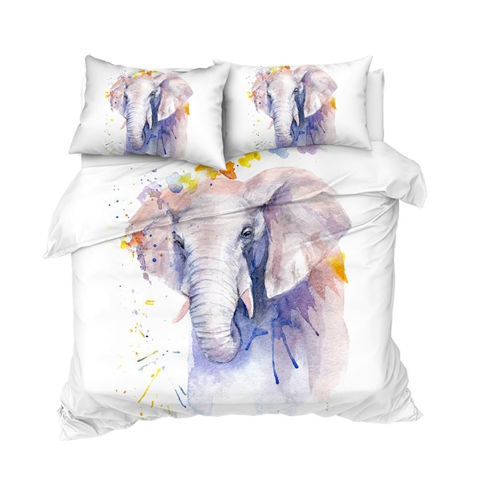 3d elephant watercolor duvet cover bedding set 2474