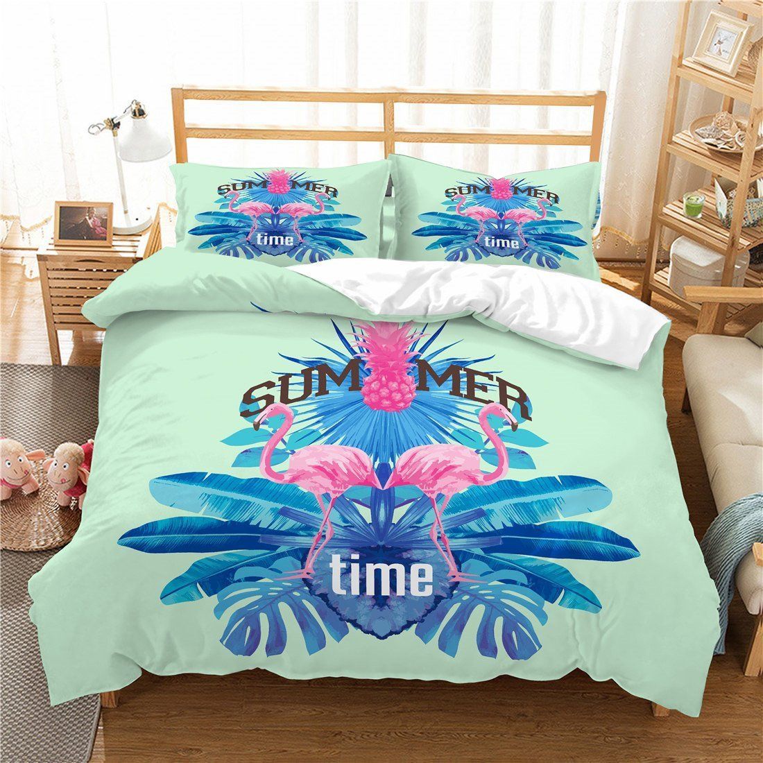 3D Flamingo Blue Feather Summer Time Bedding Set Bedroom Decor 3d flamingo blue feather summer time bedding set bedroom decor 3144