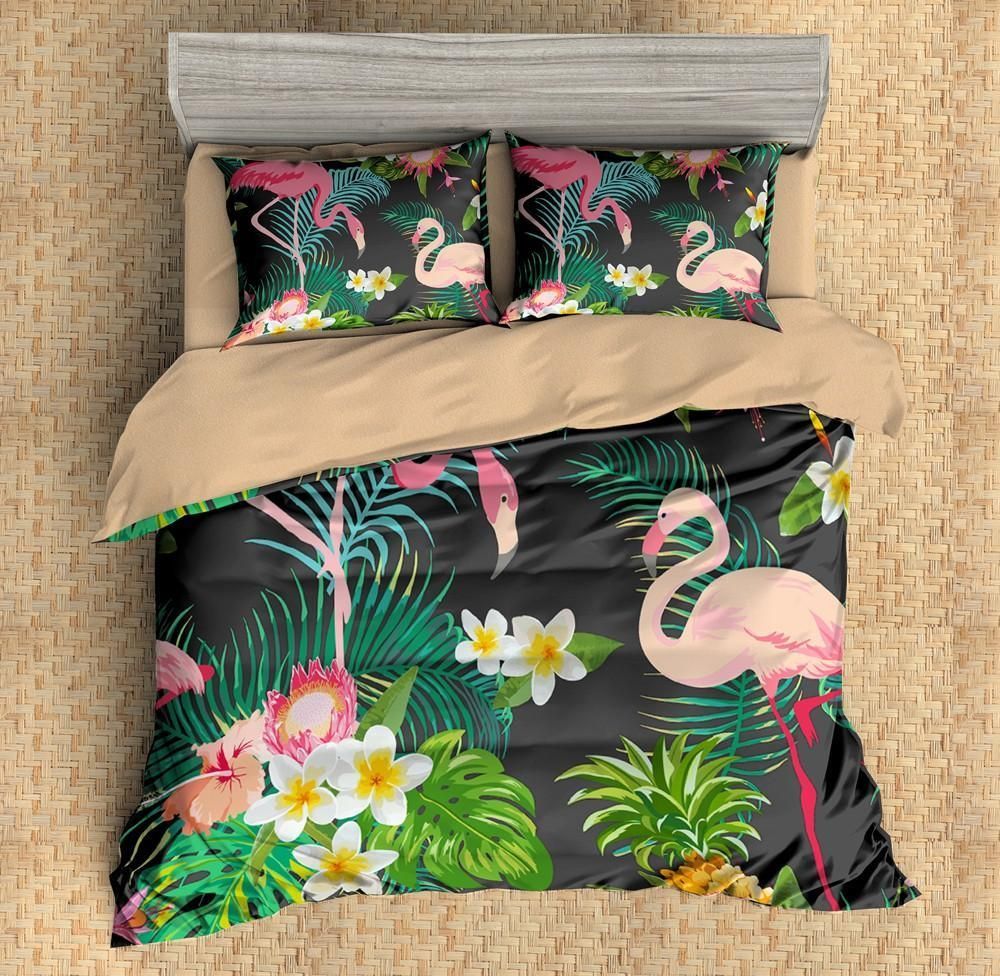 3D Flamingo Green Plant Bedding Set Bedroom Decor 3d flamingo green plant bedding set bedroom decor 1081