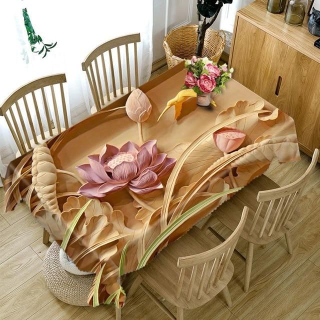 3d lotus print rectangular and round tablecloth table decor 4628