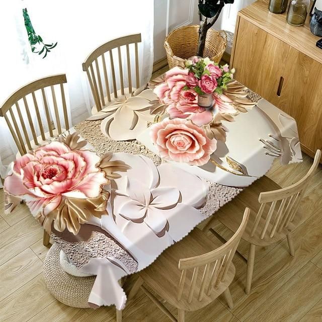 3d lotus print rectangular and round tablecloth table decor 5005