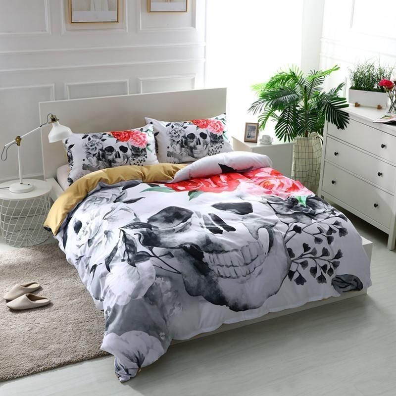 3d pink rose sugar skull printed bedding set bedroom decor 3572