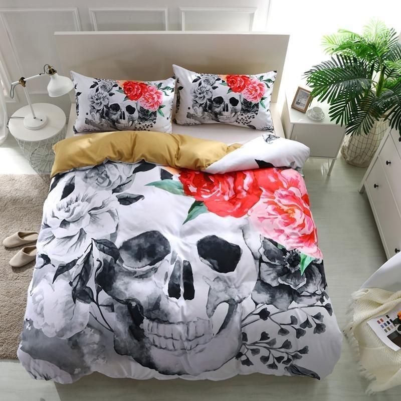 3d pink rose sugar skull printed bedding set bedroom decor 5518