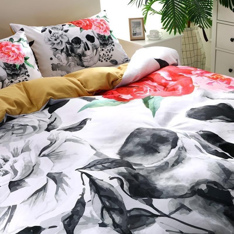 3d pink rose sugar skull printed bedding set bedroom decor 6094