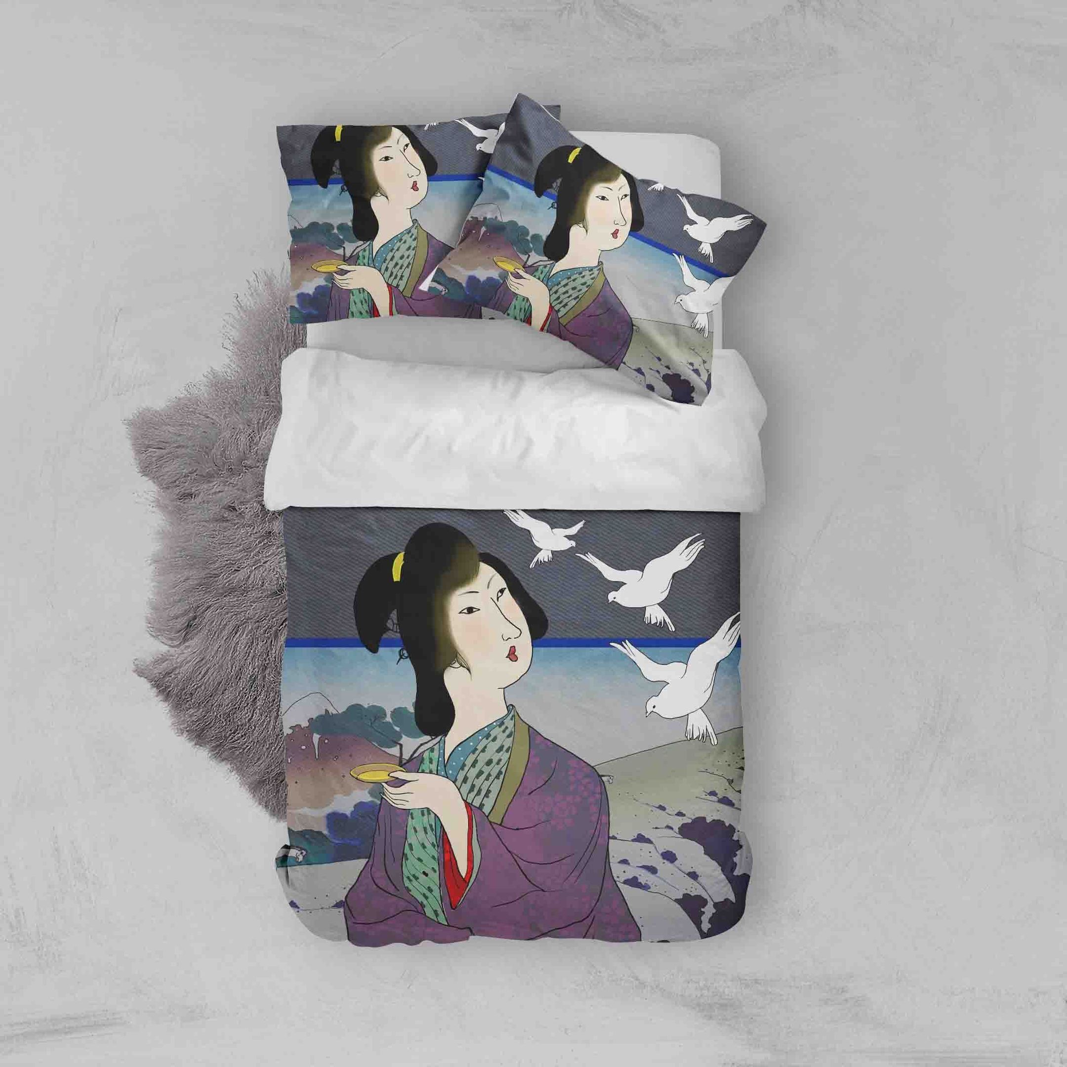 3d retro kimono beauty crane bedding set bedroom decor 3480