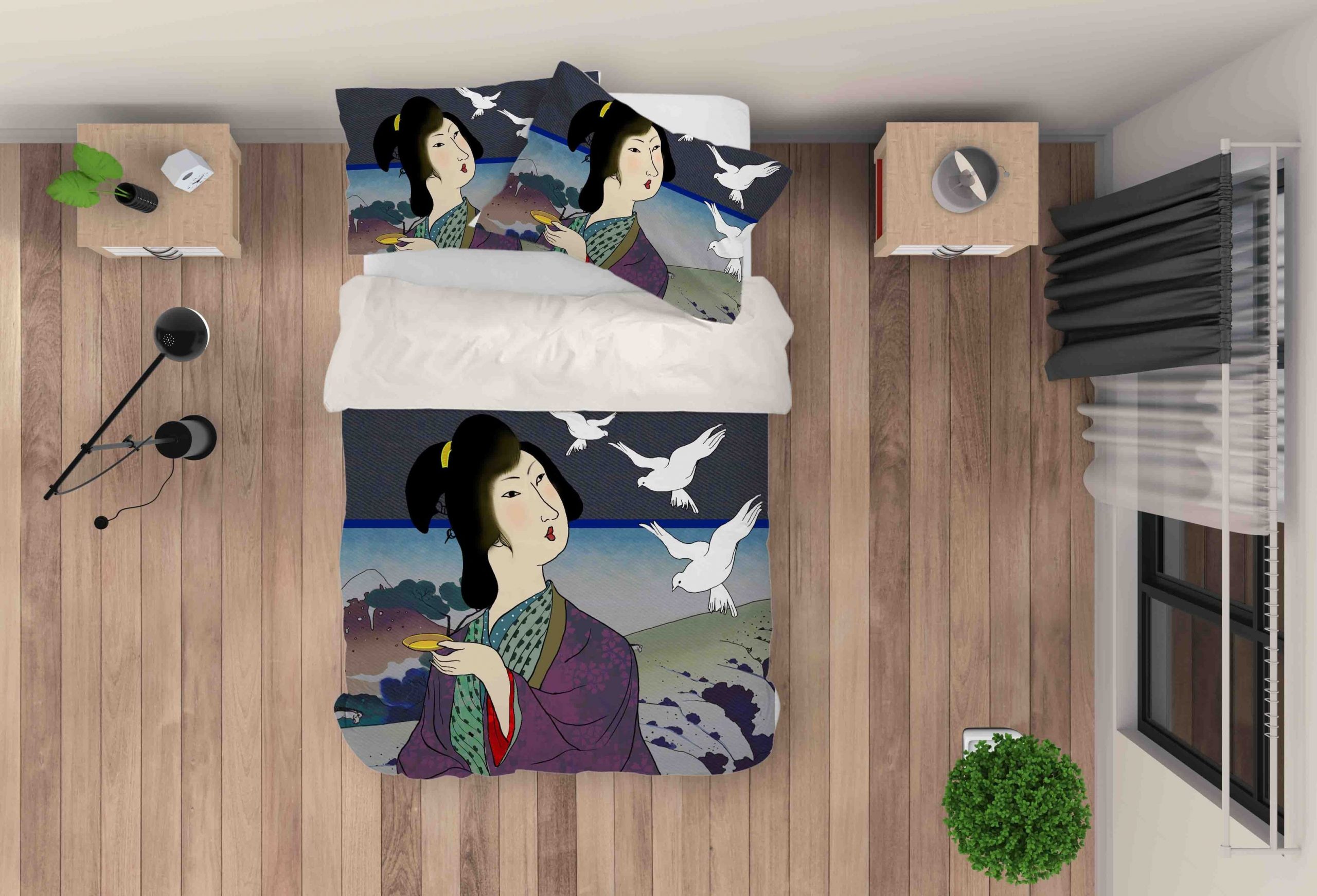 3d retro kimono beauty crane bedding set bedroom decor 7583 scaled