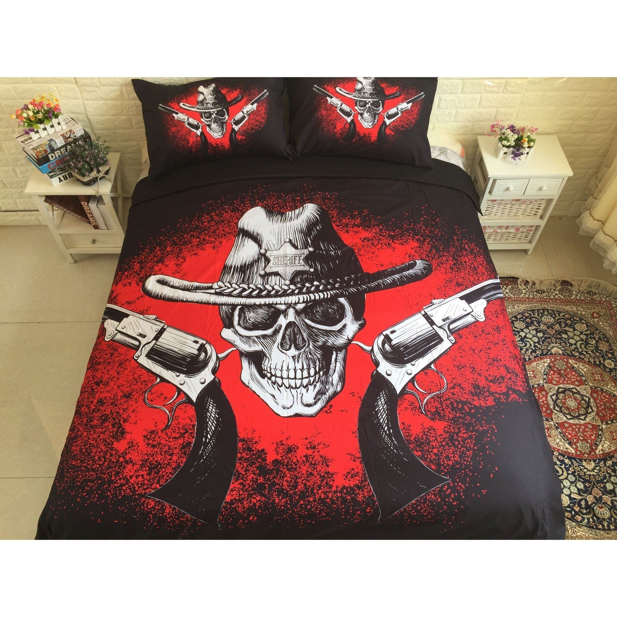 3D Skull Gun Printed Bedding Set Bedroom Decor 3d skull gun printed bedding set bedroom decor 1395