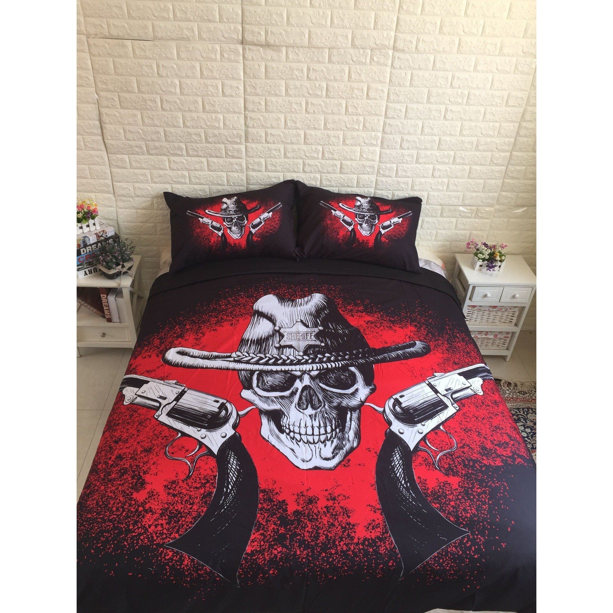 3D Skull Gun Printed Bedding Set Bedroom Decor 3d skull gun printed bedding set bedroom decor 1406