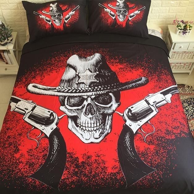 3D Skull Gun Printed Bedding Set Bedroom Decor 3d skull gun printed bedding set bedroom decor 5852