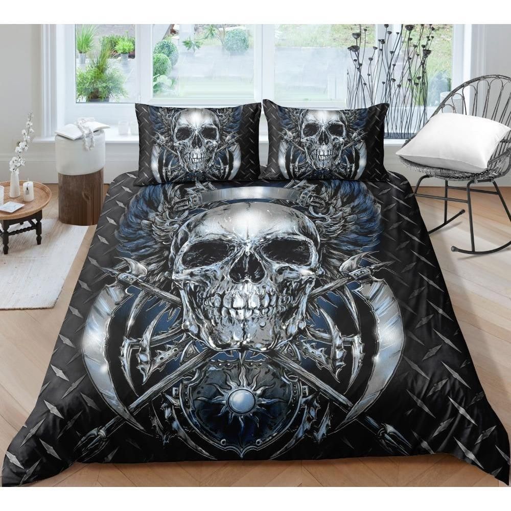 3d skull silver cross printed bedding set bedroom decor 3308