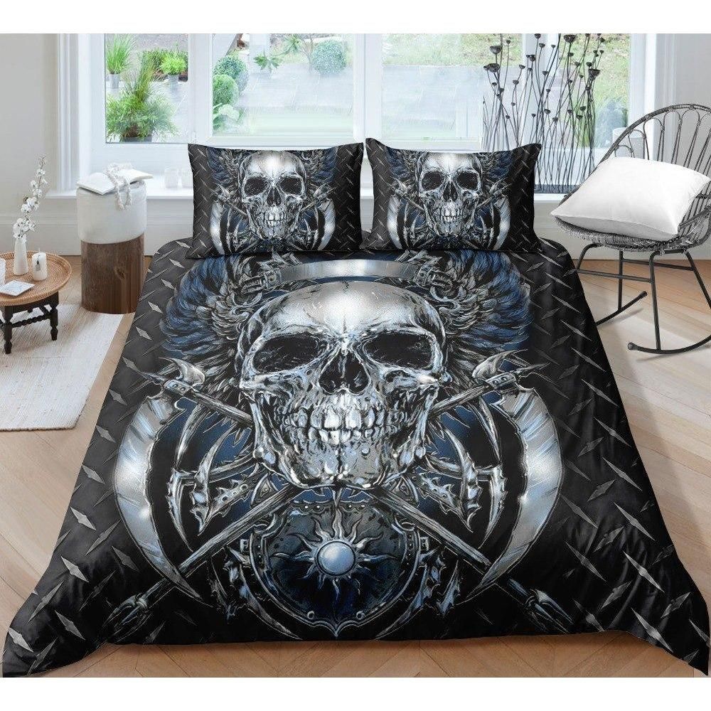 3d skull silver cross printed bedding set bedroom decor 8979