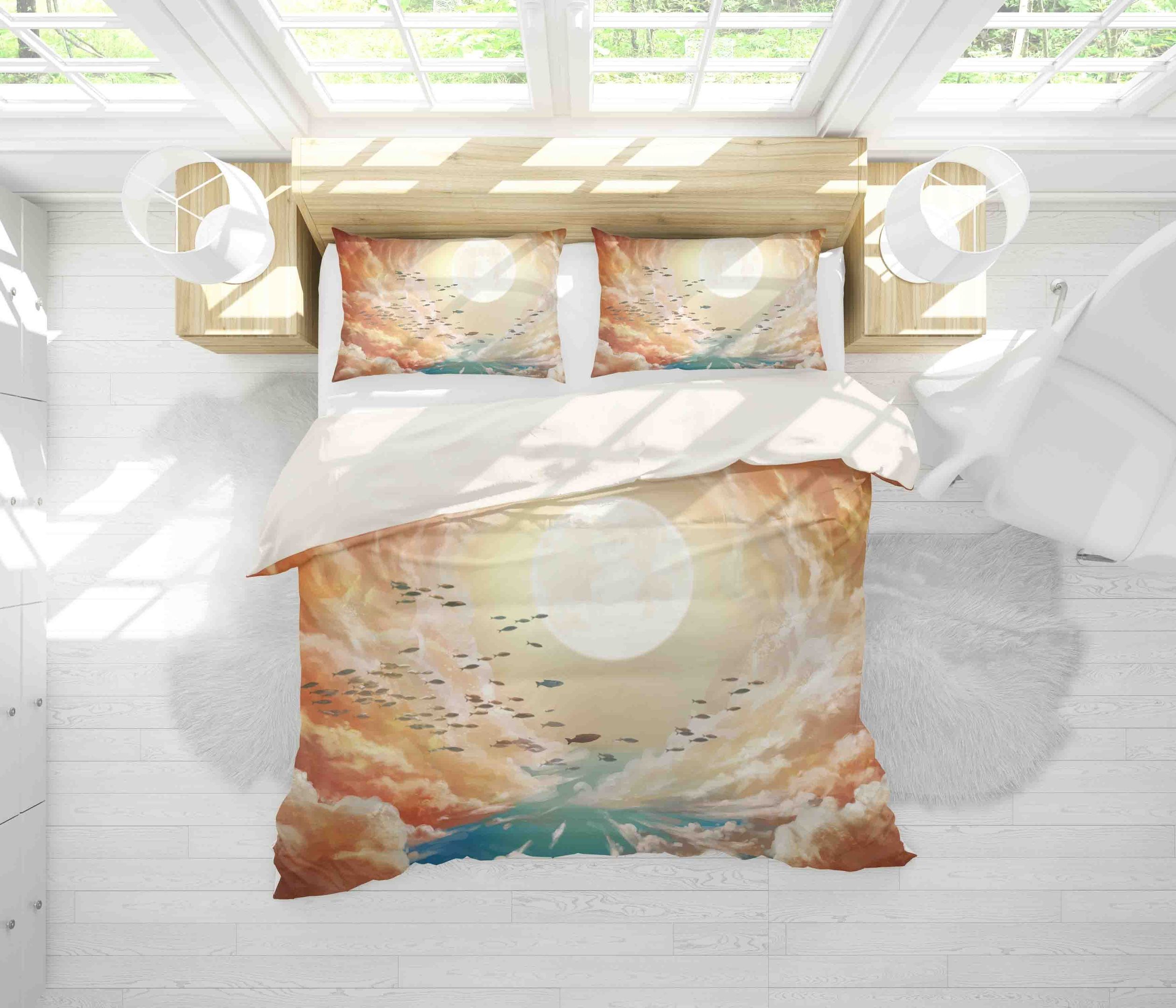 3d sun clouds fish bedding set bedroom decor 5830
