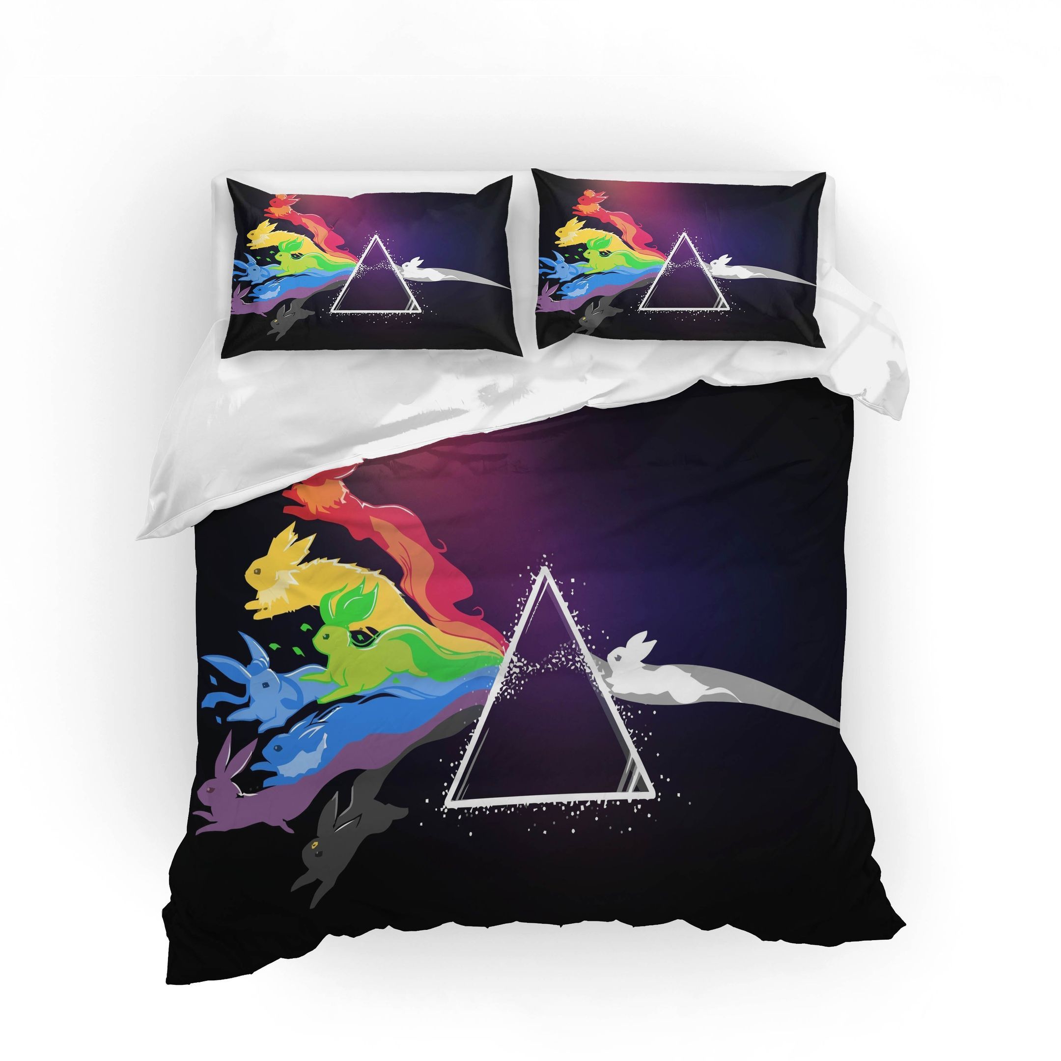 3d triangle rabbit rainbow bedding set bedroom decor 4098
