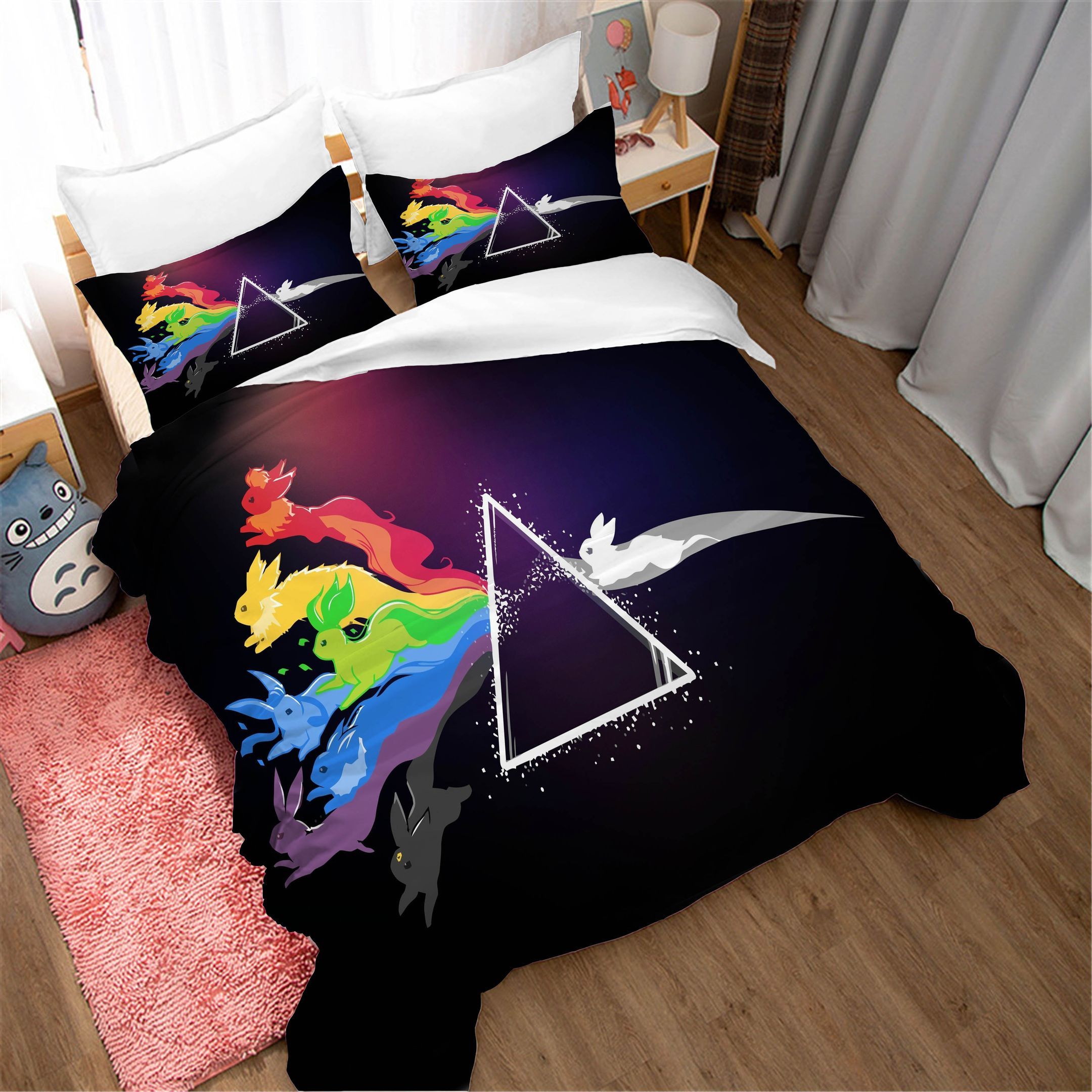 3d triangle rabbit rainbow bedding set bedroom decor 4128