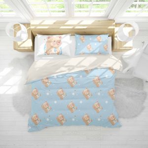 3d unicorn pig blue bedding set bedroom decor 8829