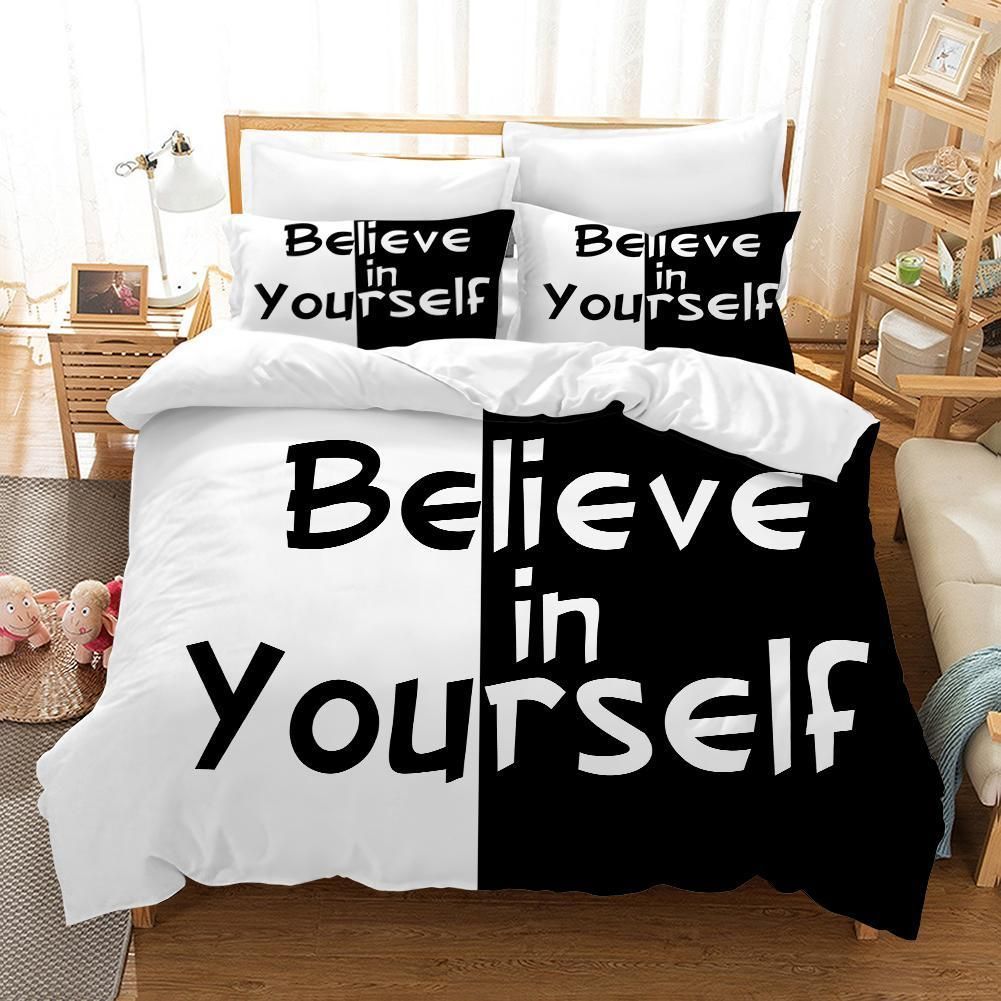 3d white black words believe in yourself bedding set bedroom decor 2030