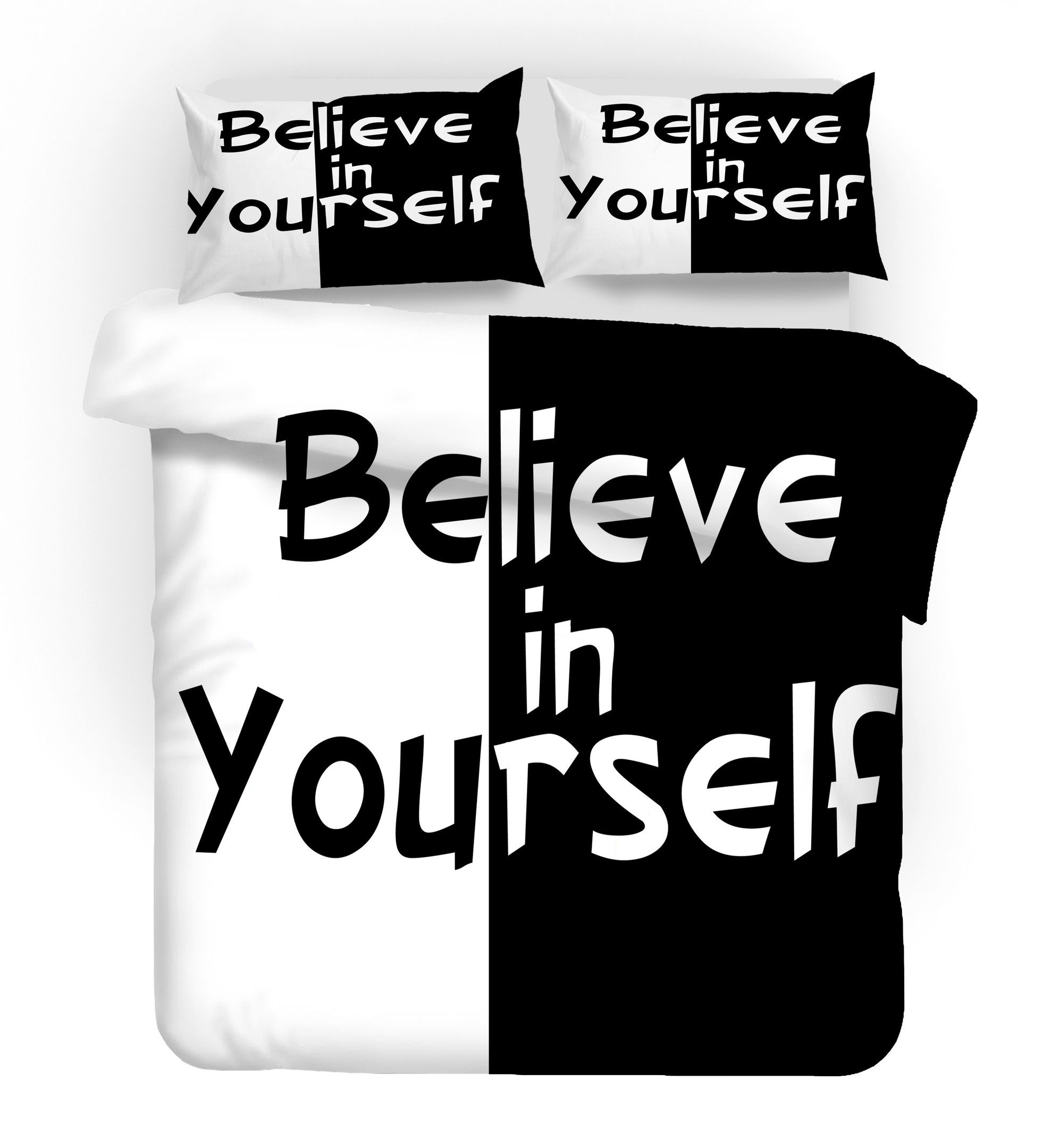 3d white black words believe in yourself bedding set bedroom decor 3089