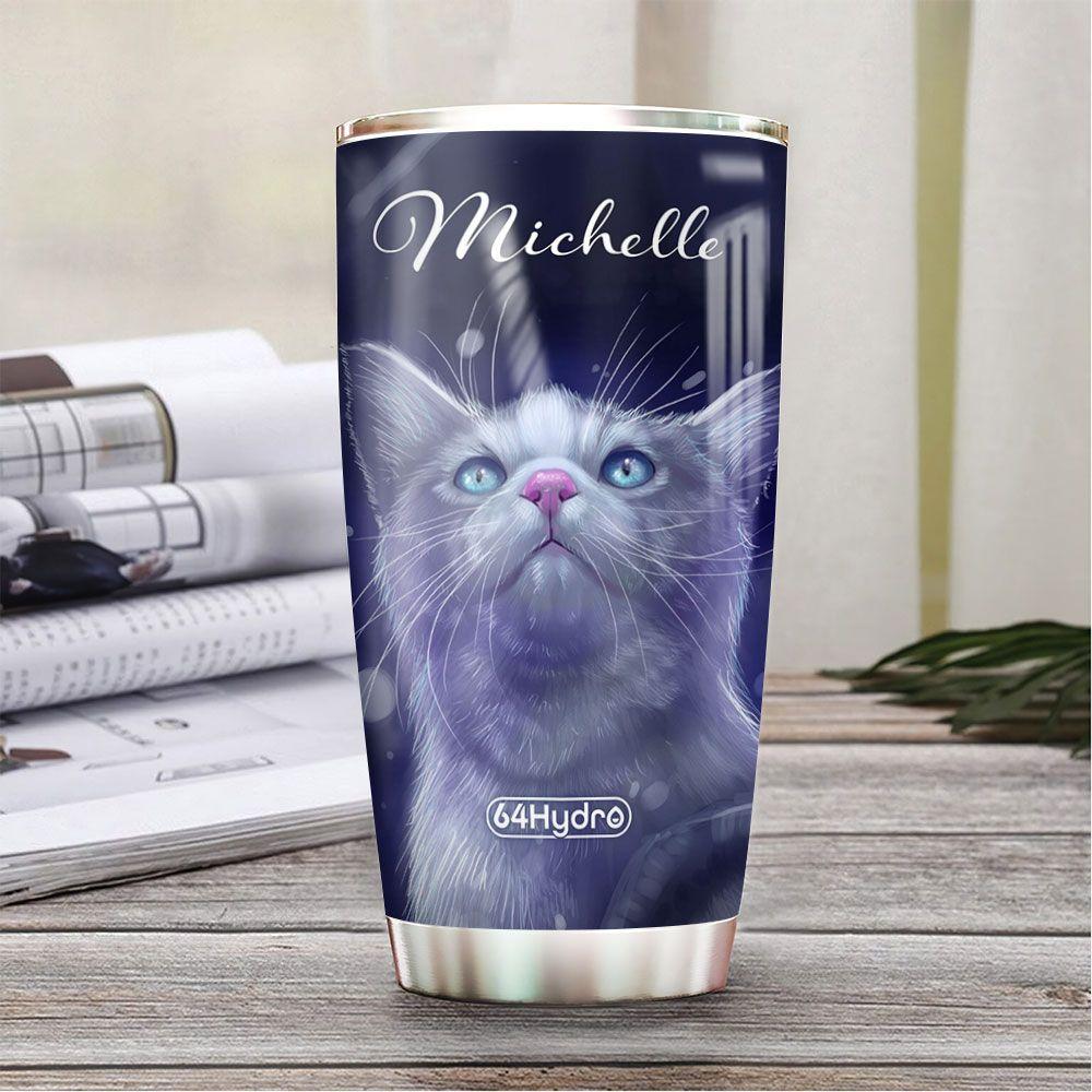 3d white cat personalized stainless steel tumbler 3590