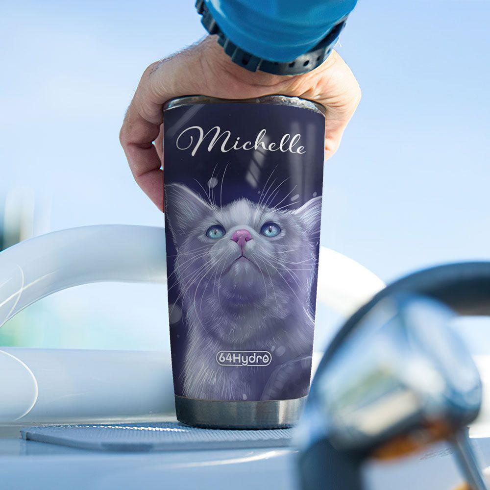 3d white cat personalized stainless steel tumbler 4292