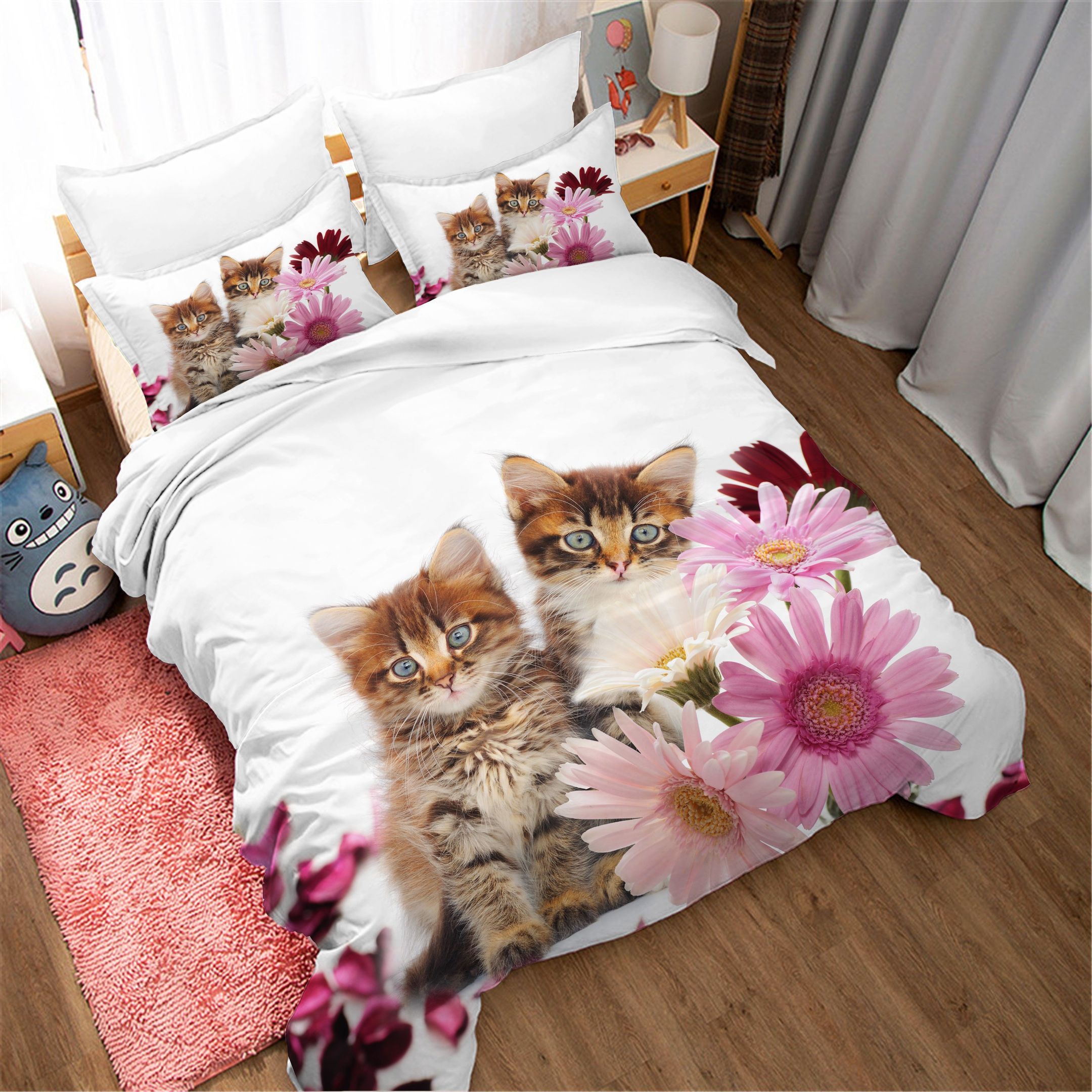 3D White Daisy Flower Cat Kitty Bedding Set Bedroom Decor 3d white daisy flower cat kitty bedding set bedroom decor 7092