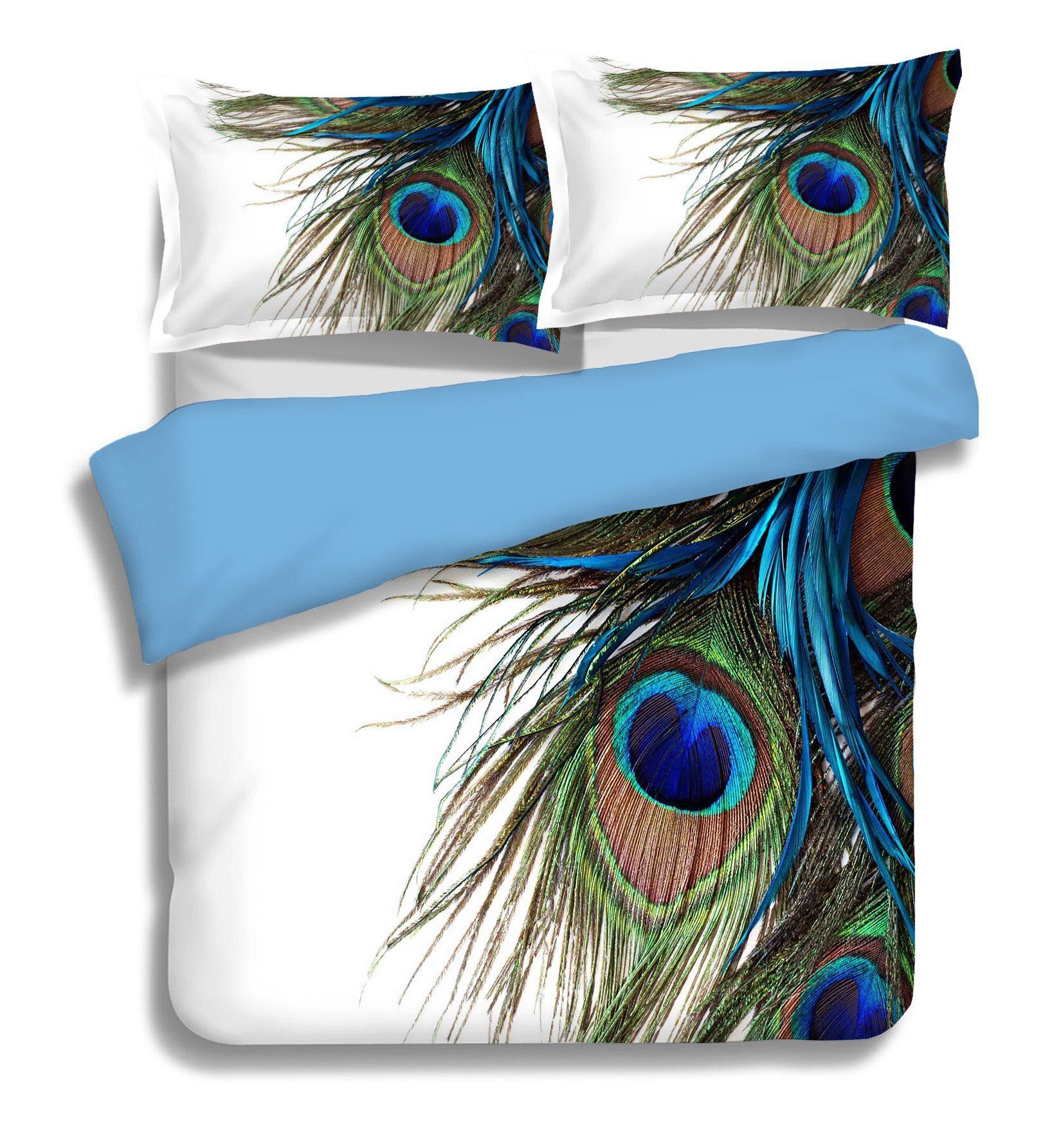 3d white green blue peacock feather printed bedding set bedroom decor 3520
