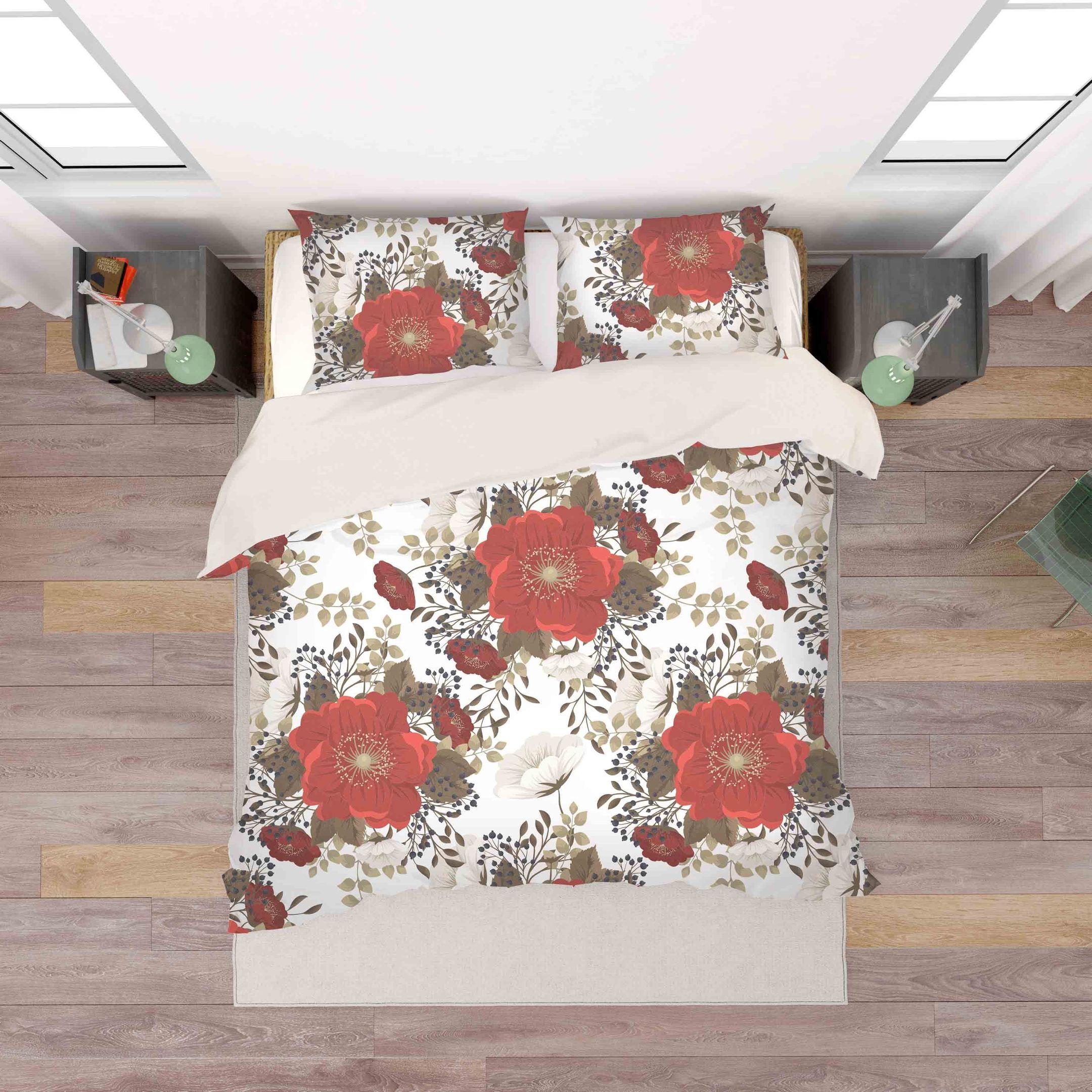 3d white red floral bedding set bedroom decor 4624