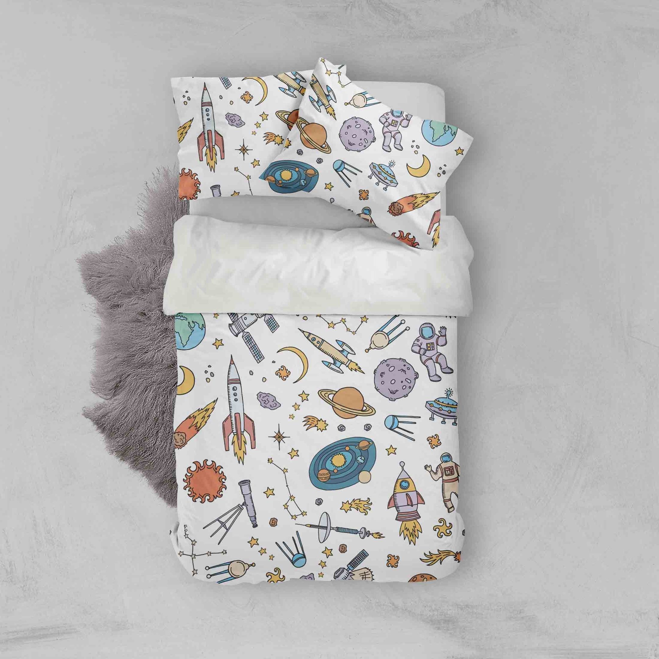 3d white rocket planet astronaut star bedding set bedroom decor 1336
