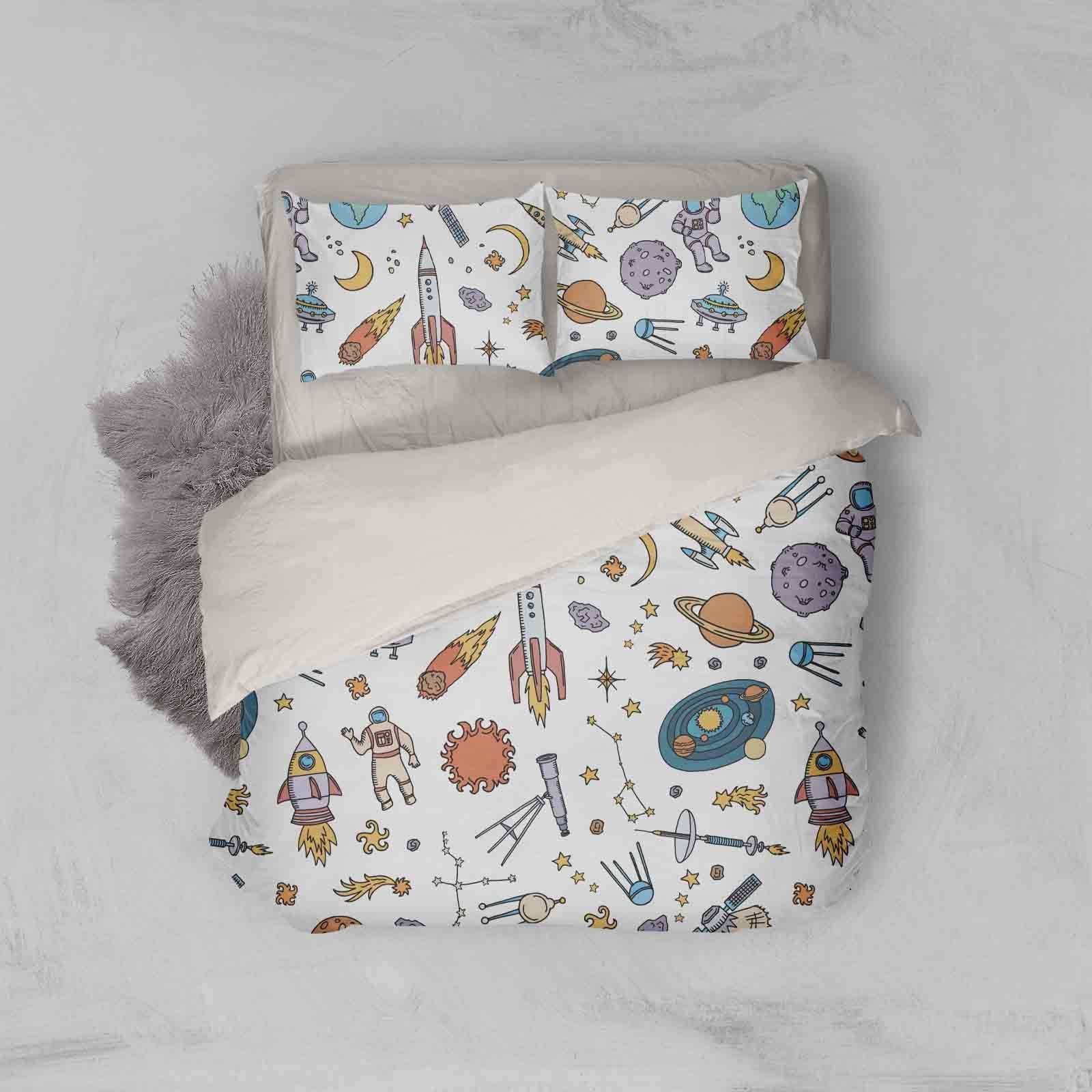 3d white rocket planet astronaut star bedding set bedroom decor 6950