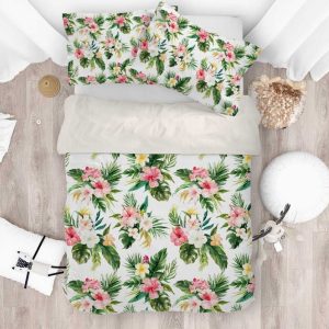 3d white watercolor floral leaves bedding set bedroom decor 4169