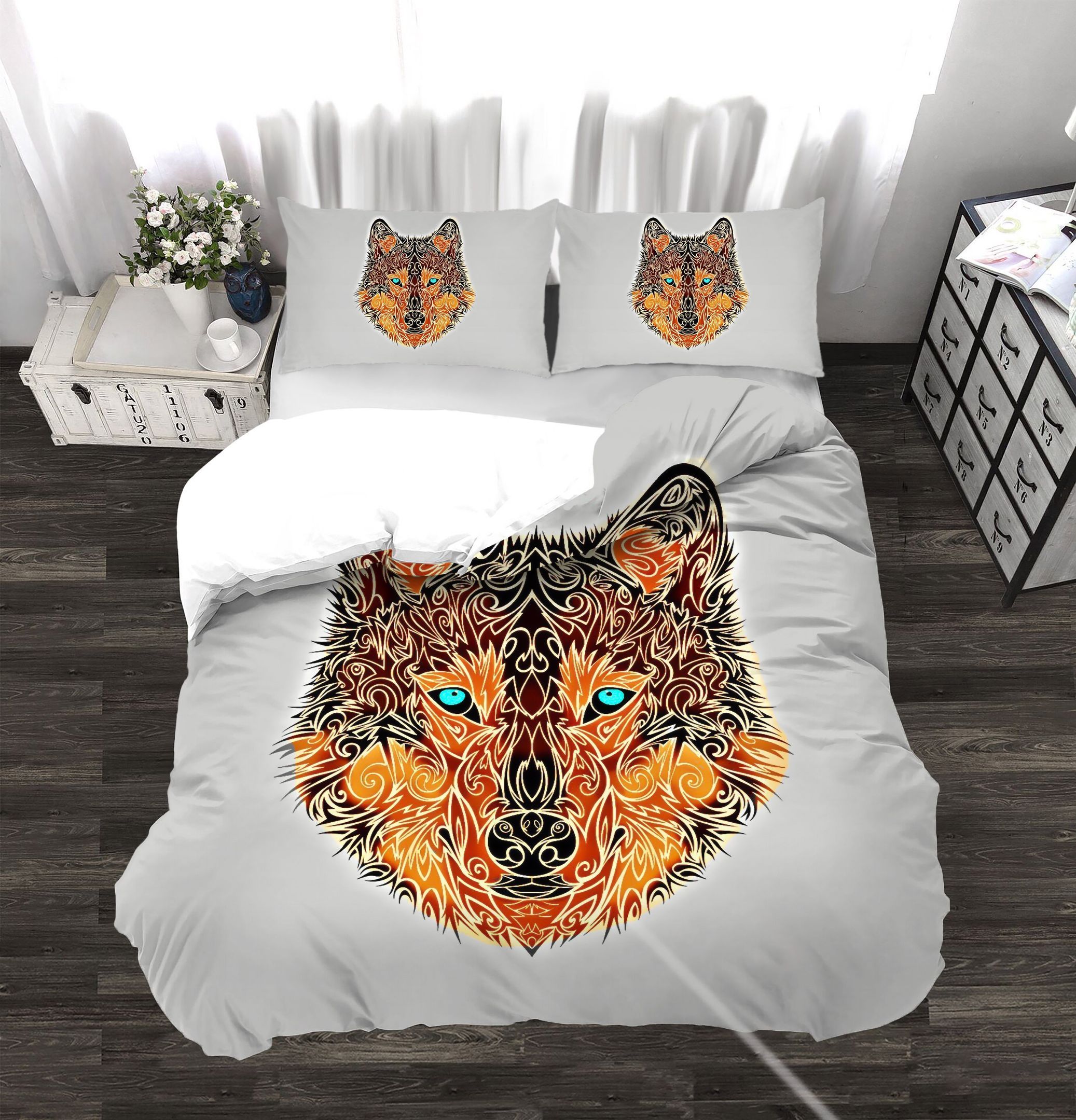 3d white wolf head bedding set bedroom decor 8558