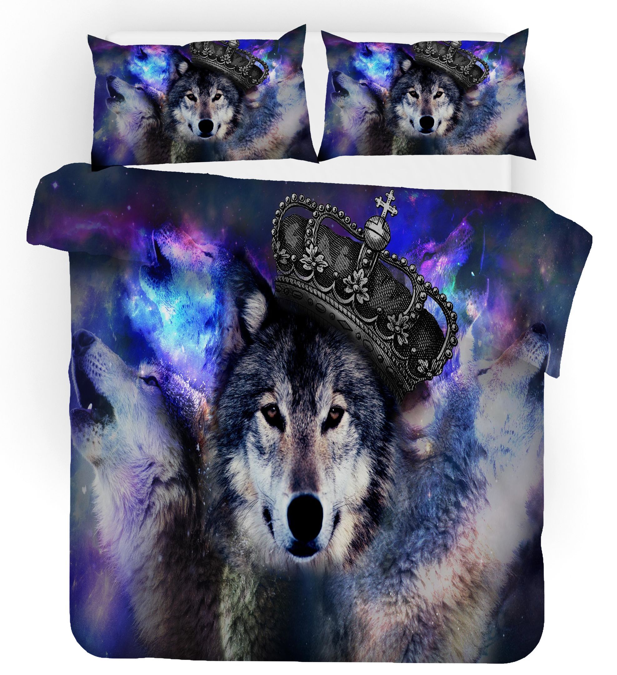 3d wolf crown purple sky bedding set bedroom decor 8375