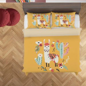 3d yellow alpaca cactus floral cartoon bedding set bedroom decor 2822