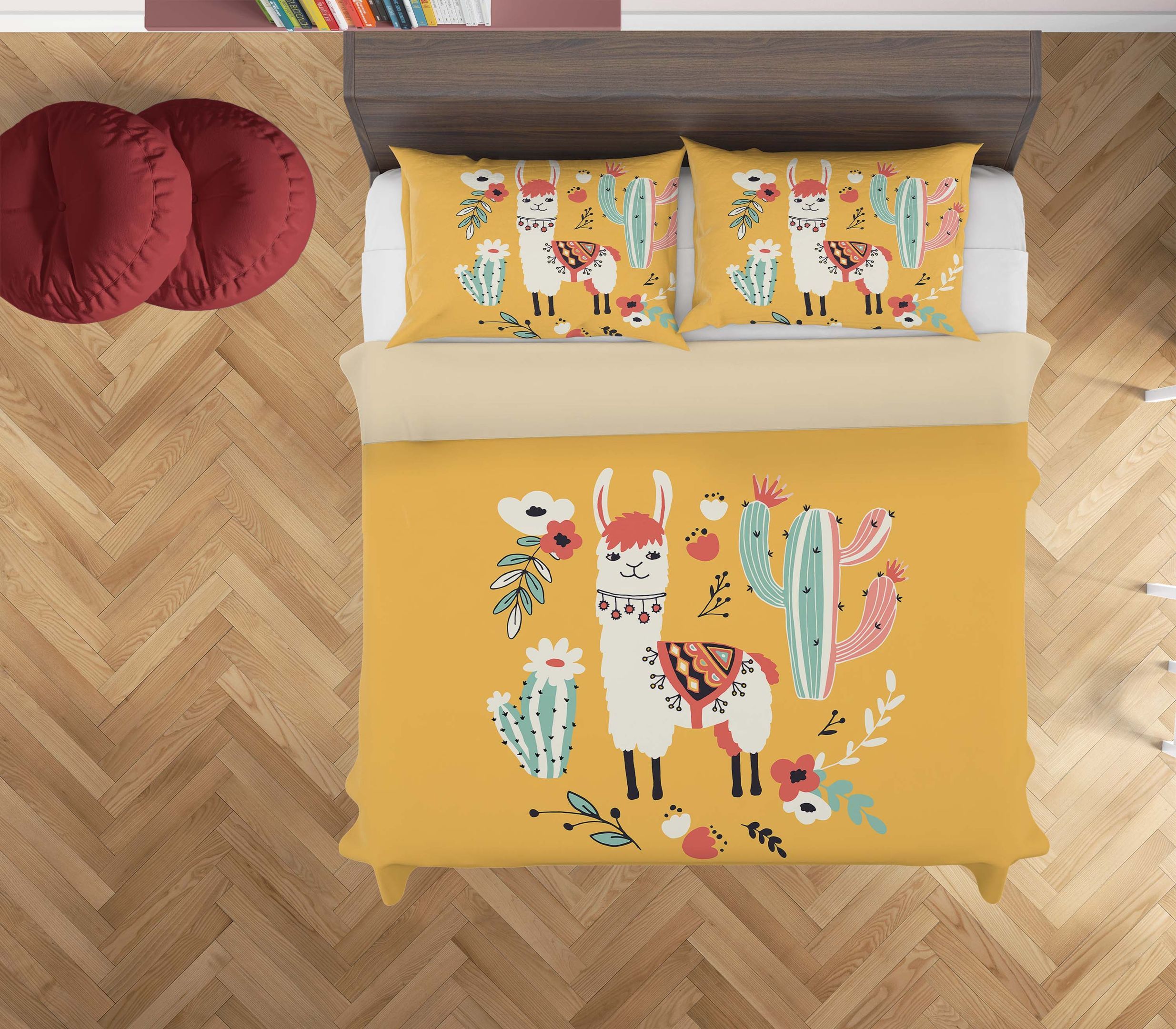 3d yellow alpaca cactus floral cartoon bedding set bedroom decor 2822