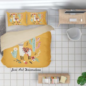 3d yellow alpaca cactus floral cartoon bedding set bedroom decor 6976 scaled