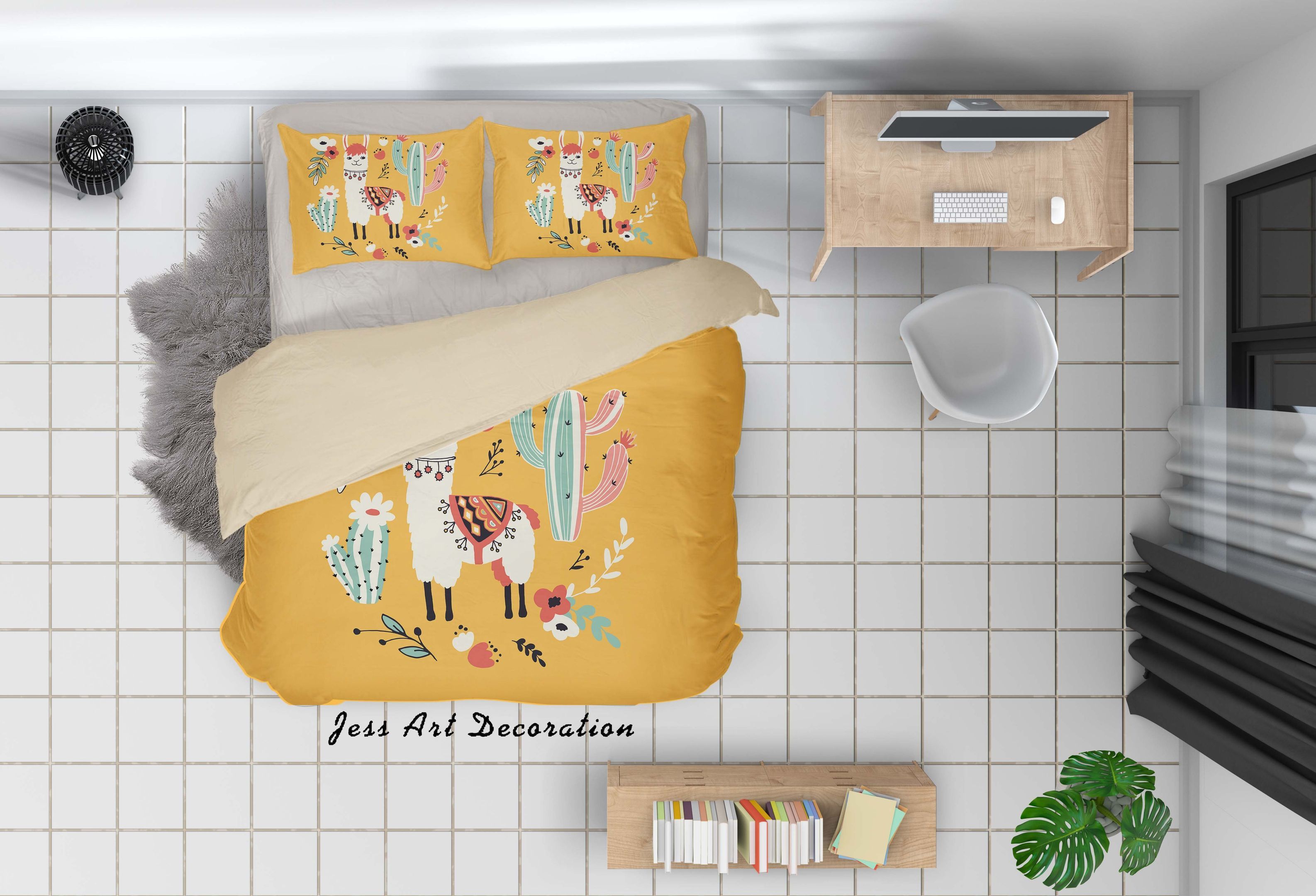 3d yellow alpaca cactus floral cartoon bedding set bedroom decor 6976 scaled