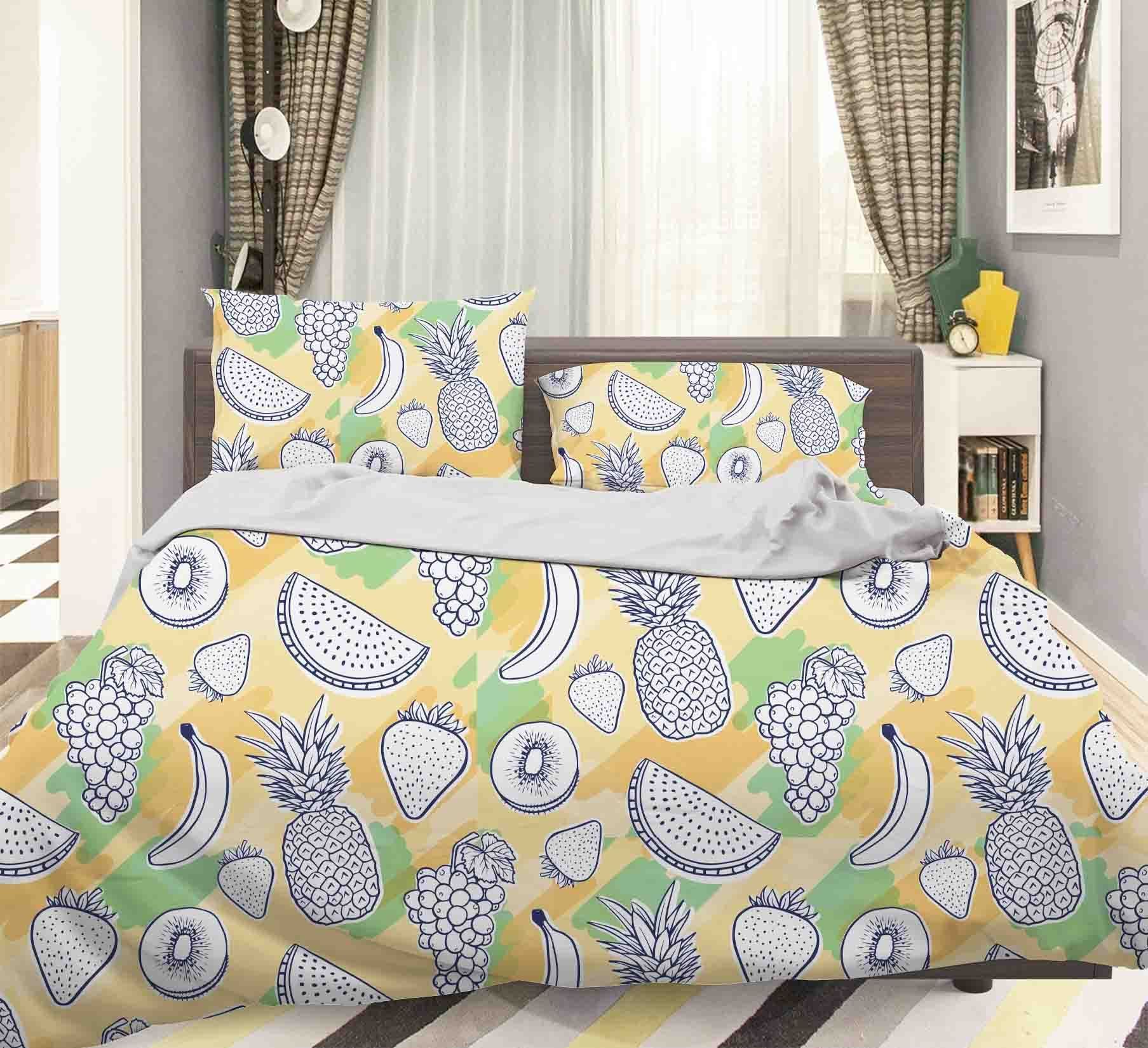 3d yellow pineapple grape strawberry banana comfortable bedding set bedroom decor 3508