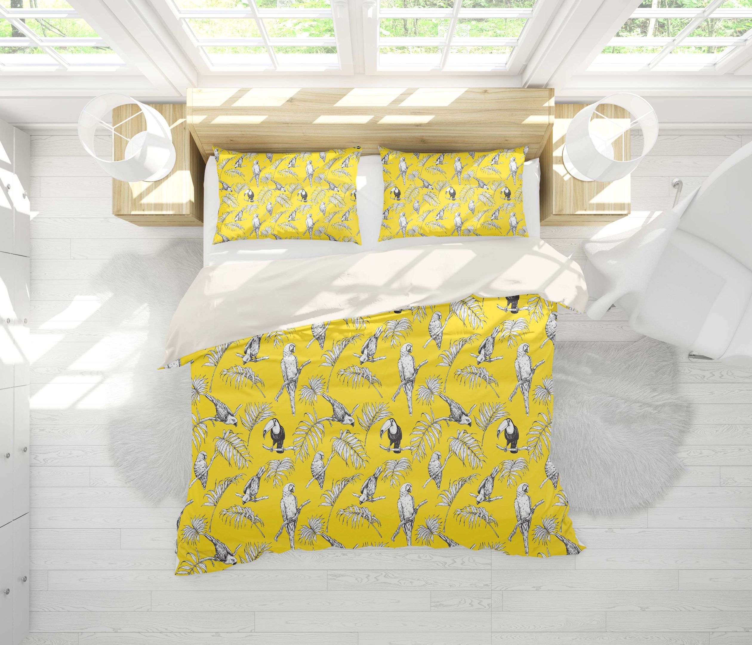 3d yellow toucan parrot leaves bedding set bedroom decor 1392