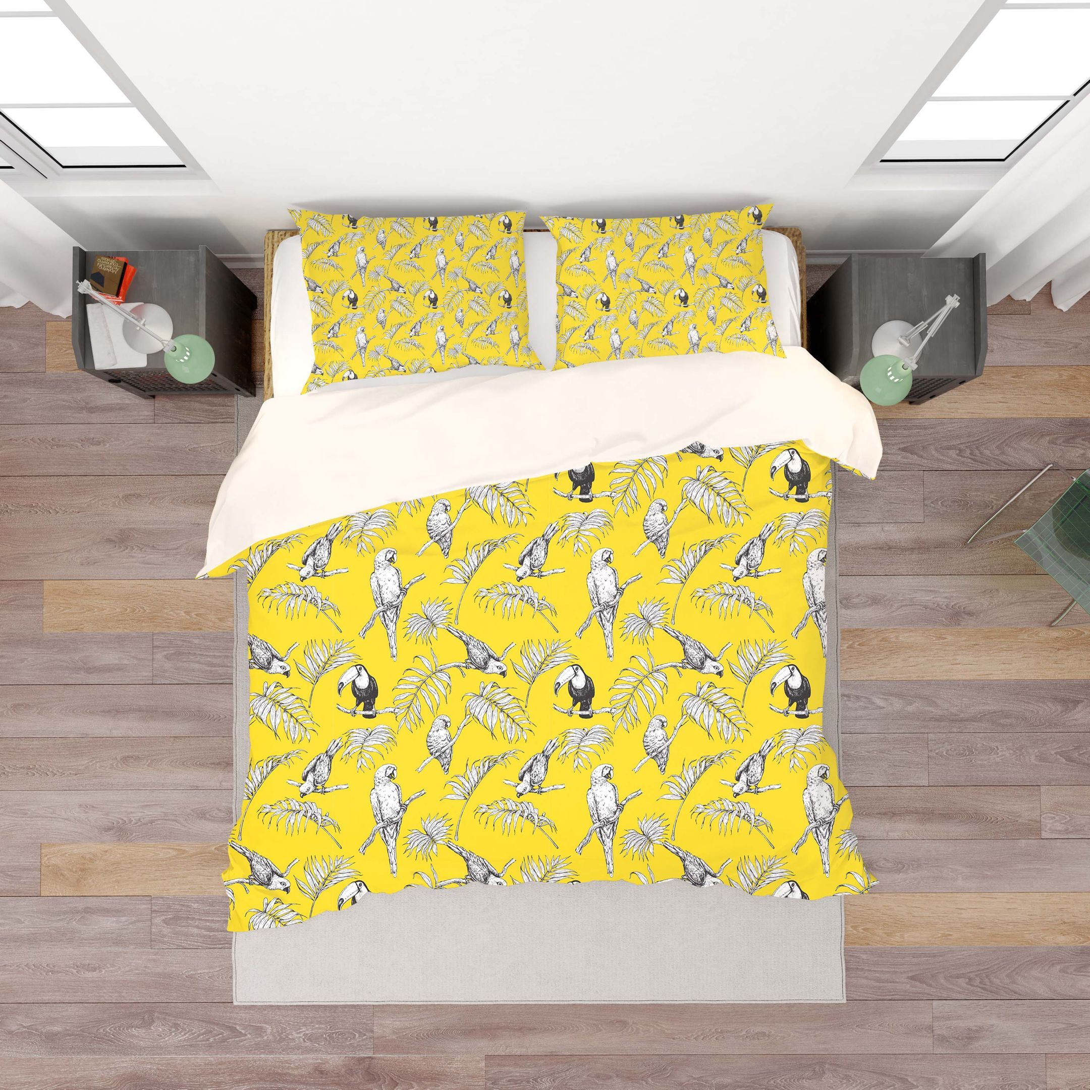 3d yellow toucan parrot leaves bedding set bedroom decor 8772