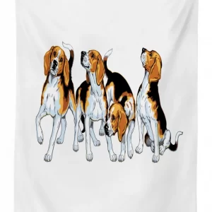 4 beagle hounds play 3d printed tablecloth table decor 2296