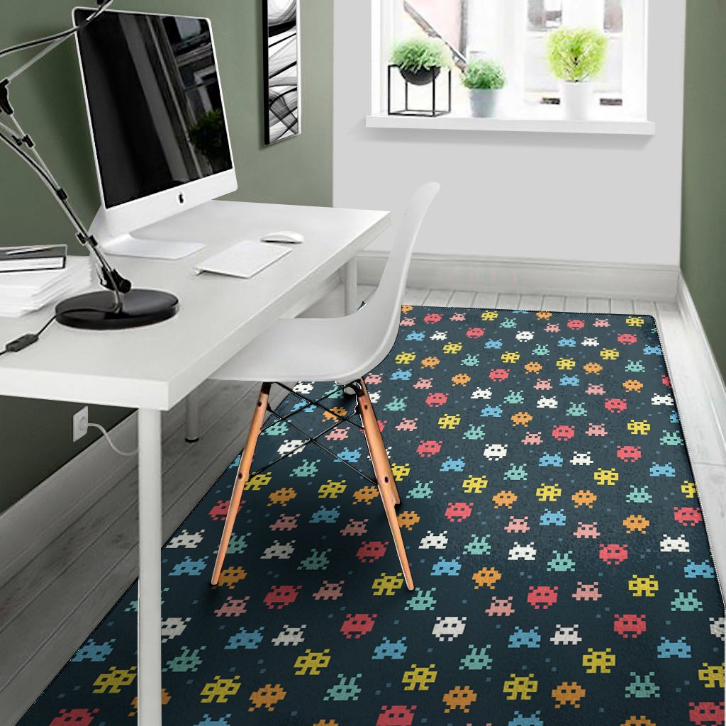 8 bit video game monsters pattern print area rug floor decor 7922