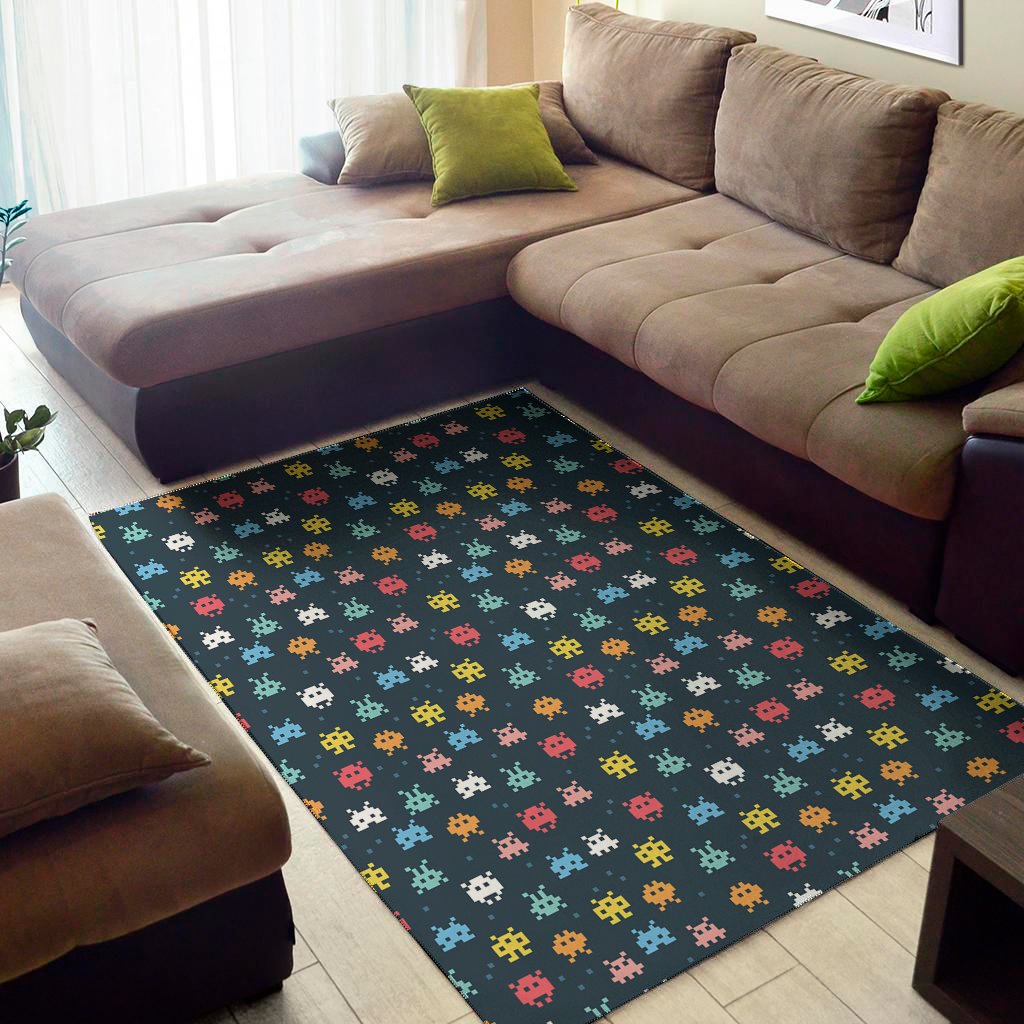 8 bit video game monsters pattern print area rug floor decor 8208