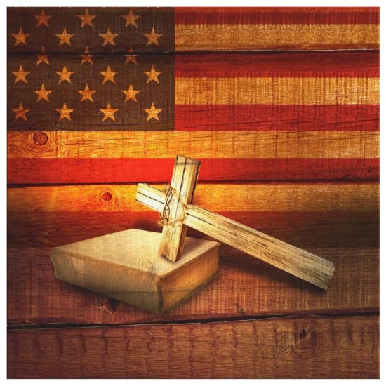 American Flag Cross On Bible Christian Wall Art Canvas Print 2