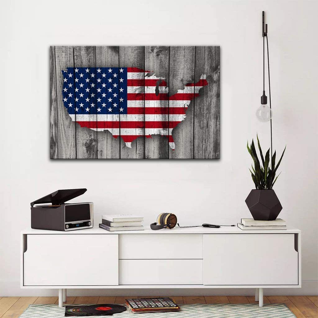 American Flag Map Canvas Red White Wall Art Patriotic USA Flag Canvas Prints 1