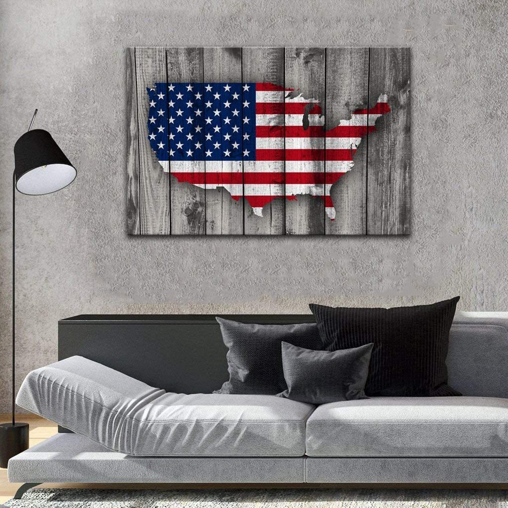 American Flag Map Canvas Red White Wall Art Patriotic USA Flag Canvas Prints