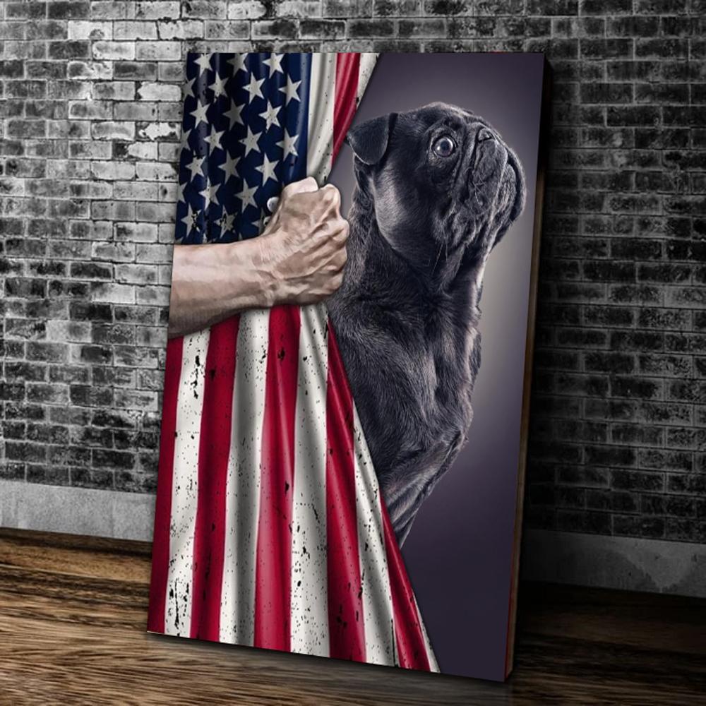 American Flag Pug Dog Canvas Prints Wall Art Decor