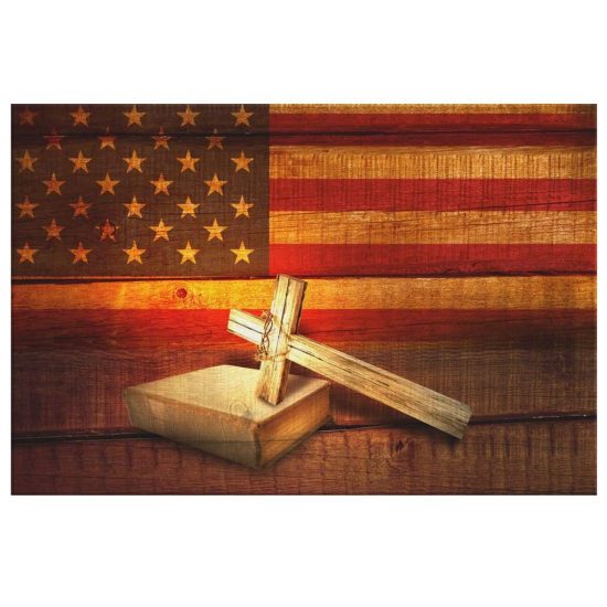 American Flag With Cross Holy Bible Canvas Print Christian Wall Art 2